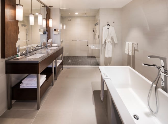 A suite bathroom in The Westin Jackson