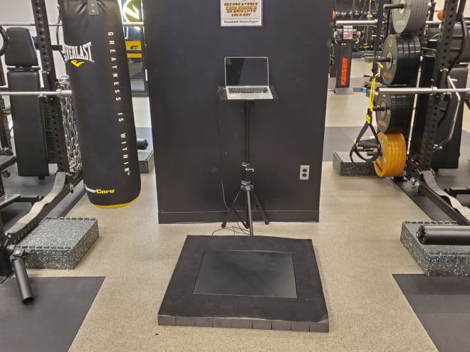A force plate used by Director of Athletic Performance Sean Conaty inside Mizzou Arena's weight room.