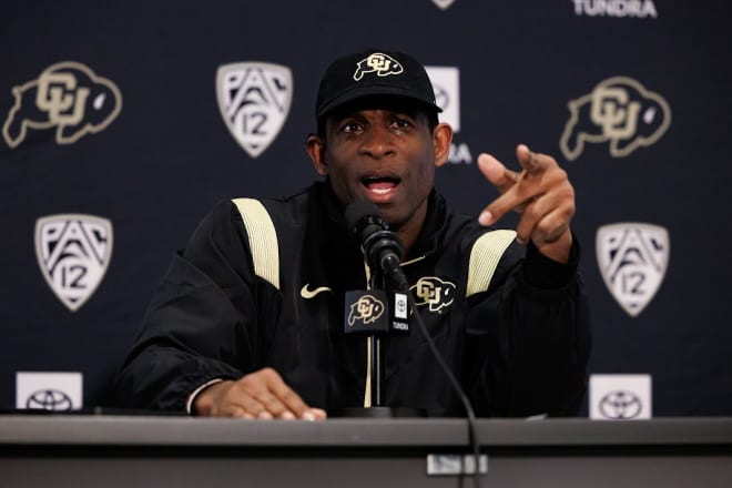 Colorado head coach Deion Sanders at his National Signing Day press conference