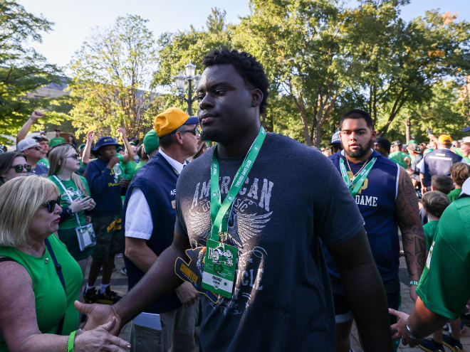 Georgia defensive tackle commit Nnamdi Ogboko, a 2024 recruit, on his Notre Dame visit Saturday.