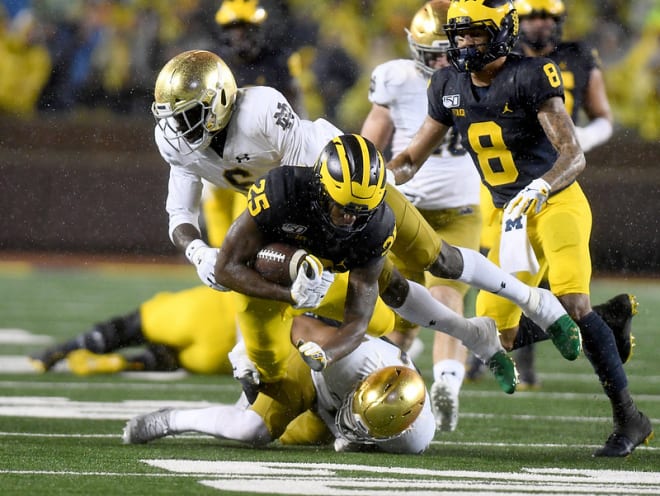 Hassan Haskins and the Michigan ground attack dominated the line of scrimmage. (Lon Howedel photo)