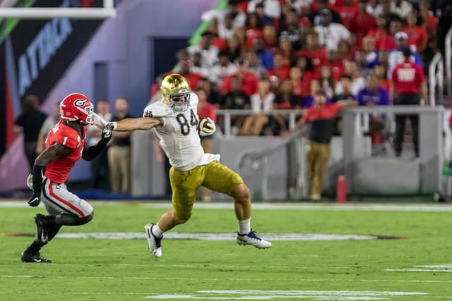 Notre Dame tight end Cole Kmet in game at Georgia in September 2019