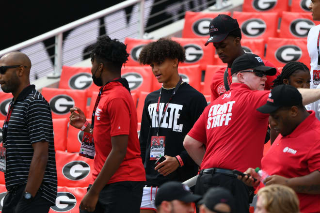 Juju Lewis makes his way to Dooley Field at Sanford Stadium before Georgia's game vs. UAB