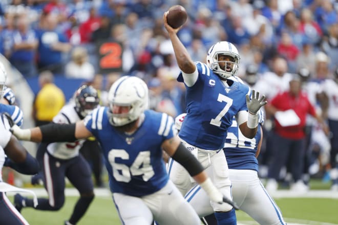 Indianapolis Colts quarterback Jacoby Brissett threw for 326 yards and four touchdowns in a 30-23 home win against the Houston Texans.