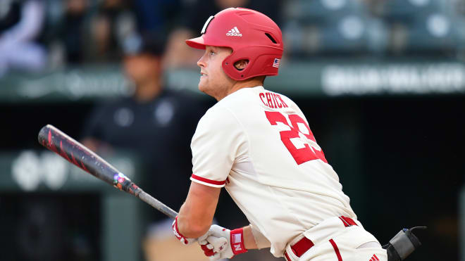 Senior outfielder Cam Chick watches the ball fly off his bat.