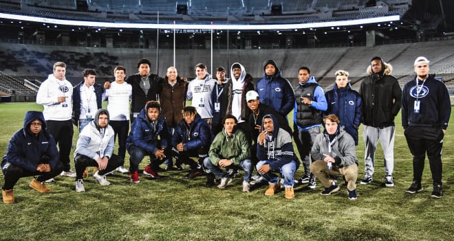 James Franklin poses with the majority of Penn State's Class of 2019 during official visit weekend Dec. 7-9. 
