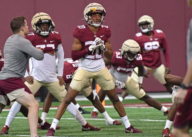 FSU freshman Azareye'h Thomas stretches before practice this past week.