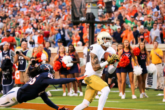 Notre Dame Fighting Irish football wide receiver Will Fuller’s game-winning touchdown at the Virginia Cavaliers in 2015