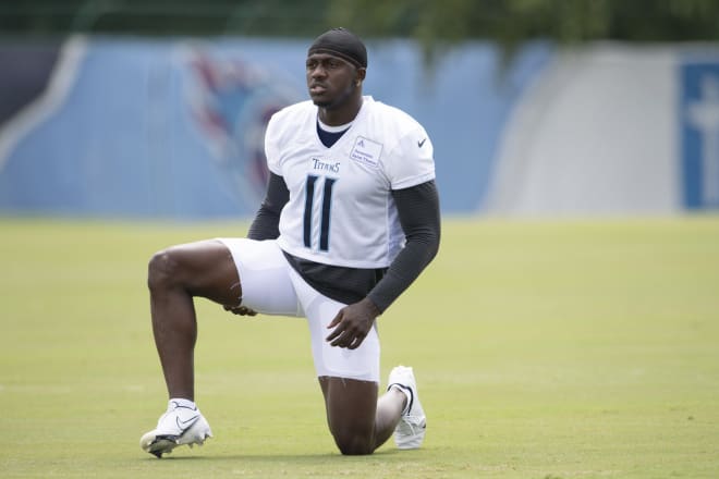 Former Ole Miss star A.J. Brown gets ready for another day of practice at Tennessee Titans camp in Nashville earlier this month.