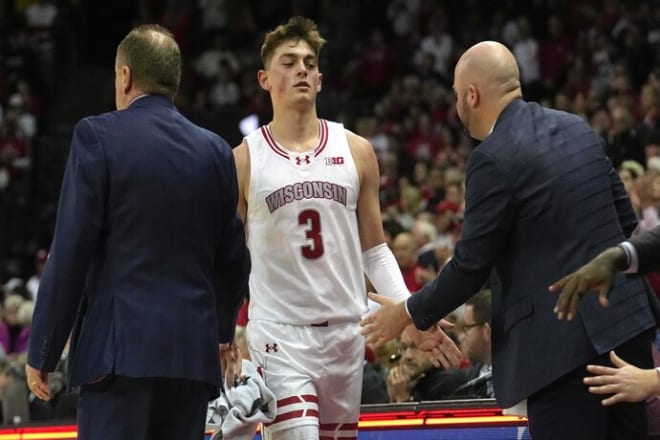 Connor Essegian is subbed out during the second half of Wisconsin's loss to Purdue in early Februrary.