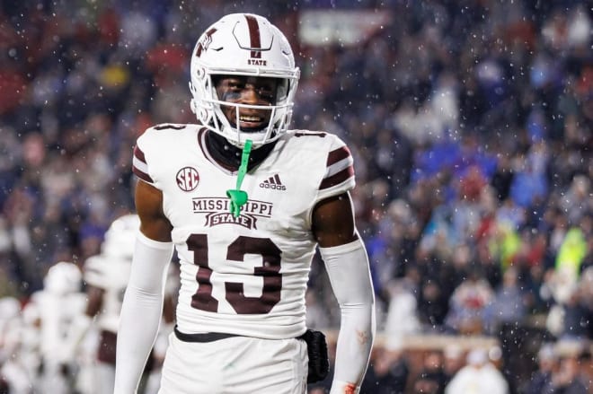 OXFORD, MS - November 24, 2022 - Mississippi State Defensive Back Emmanuel Forbes (#13) during the Battle for the Golden Egg between the Mississippi State Bulldogs and the Ole Miss Rebels at Vaught Hemingway Stadium in Oxford, MS.