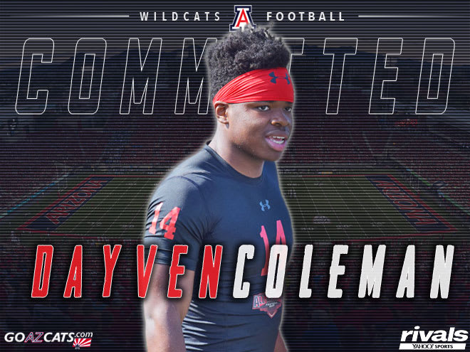 Three-star safety/outside linebacker Dayven Coleman announced his commitment to Arizona Tuesday