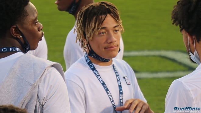 Class of 2023 Penn State recruit Rodney Gallagher stands on the Beaver Stadium sideline before the Nittany Lions' 28-20 win over Auburn. BWI photo/Ryan Snyder