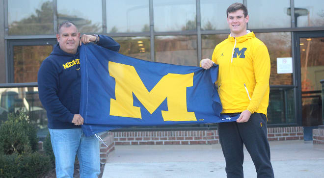 New England linebacker Tyler Martin is committed to Michigan Wolverines football recruiting, Jim Harbaugh.