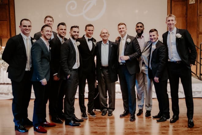 John Nine loved being a part of Purdue basketball, and the feeling was mutual from all the former players he advised. Here he is pictured at Alex Borst's wedding in 2019. Nine is in the middle, with Borst to his right.