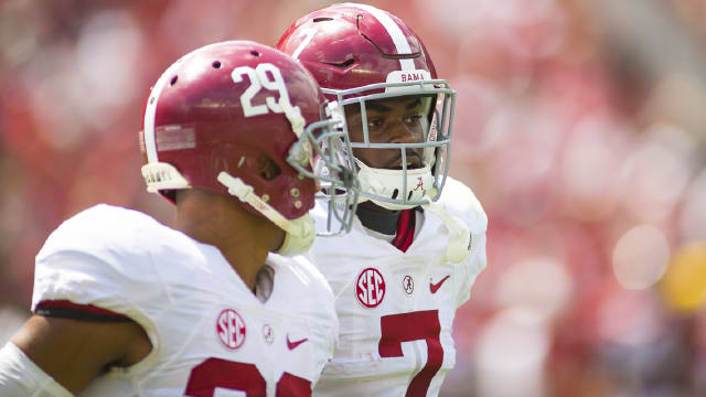 Alabama defensive back Minkah Fitzpatrick (29) has taken on a mentor role for teammate Trevon Diggs (7) this offseason. Photo | Laura Chramer