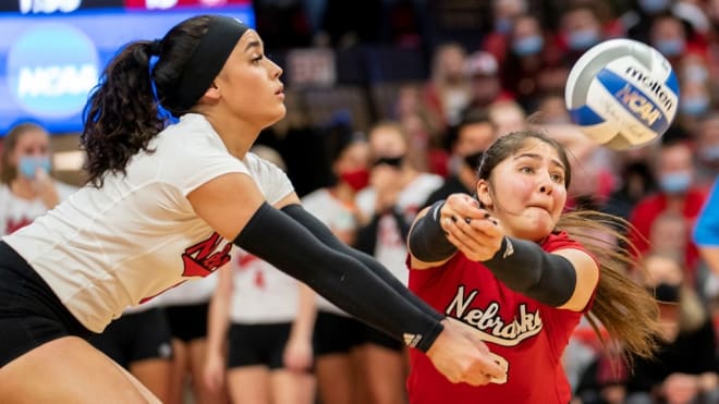 Nebraska defensive specialist Keonilei Akana and libero Lexi Rodriguez