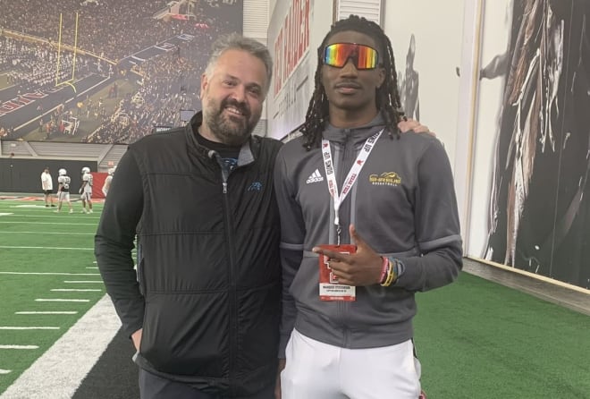 Macho Stevenson with Carolina Panthers head coach Matt Rhule. Rhule came to speak at Texas Tech in early April while Stevenson was in town for a visit