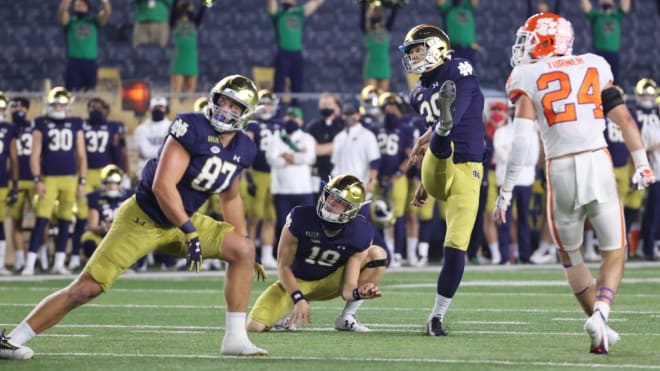 Notre Dame Fighting Irish football kicker fifth-year senior Jonathan Doerer