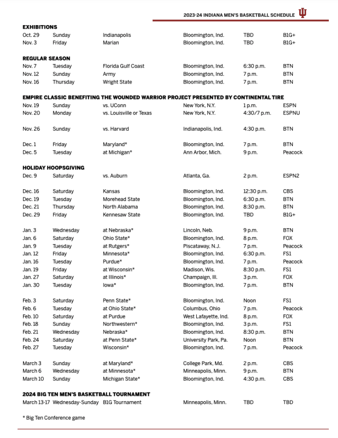 Iu deals basketball schedule