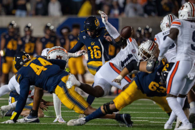 Cal kicker Michael Luckhurst makes one of his four kick attempts in Saturday's game against Auburn on a night when he missed three field goals.