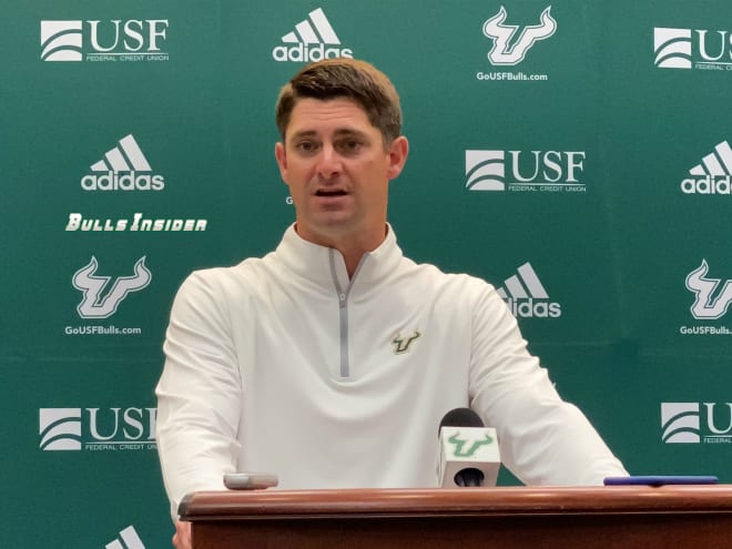 USF Bulls head football coach Jeff Scott during a press conference at the Lee Roy Selmon Athletics Center. 