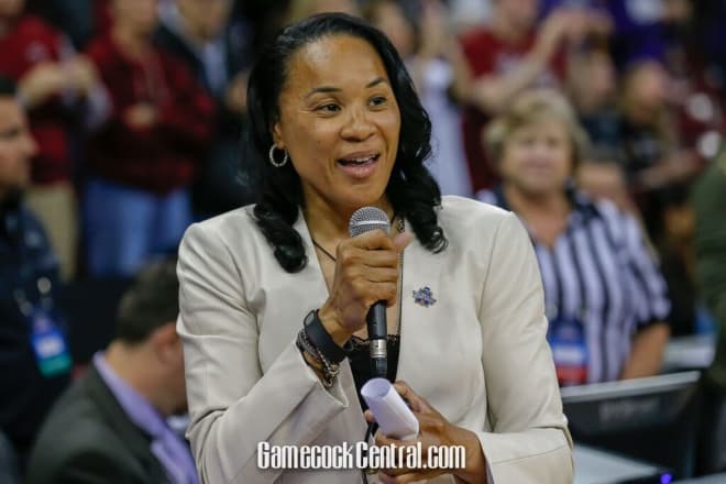 Dawn Staley addressed the crowd after Sunday night's win