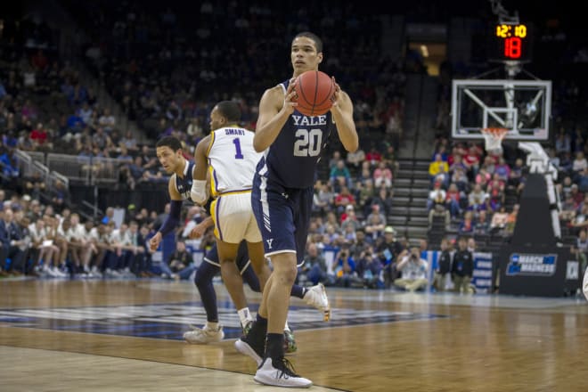 Notre Dame Fighting Irish men’s basketball graduate transfer Paul Atkinson during his time at Yale