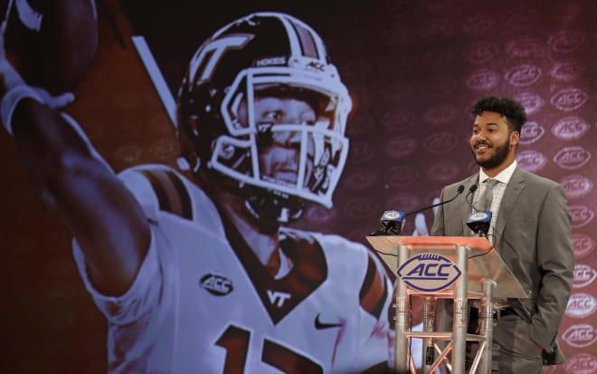 Virginia Tech quarterback Josh Jackson speaks with the media Wednesday at ACC Kickoff in Charlotte, N.C.