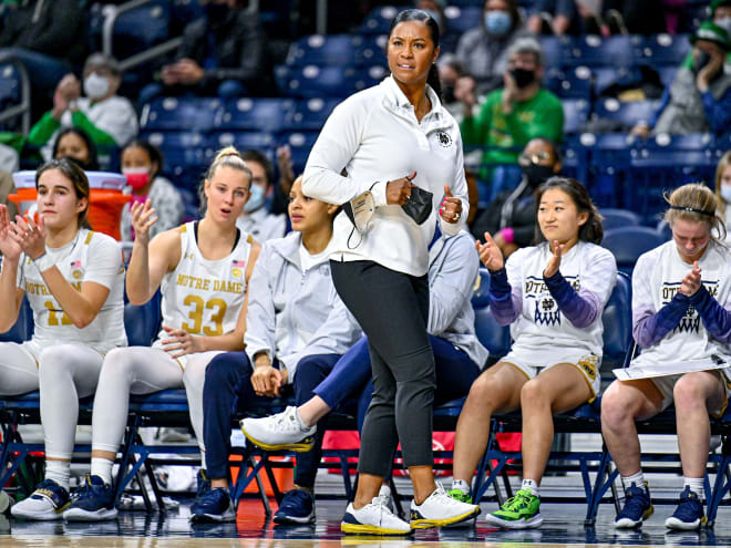 Notre Dame head coach Niele Ivey watches in the first half against Virginia Tech on Feb. 3.