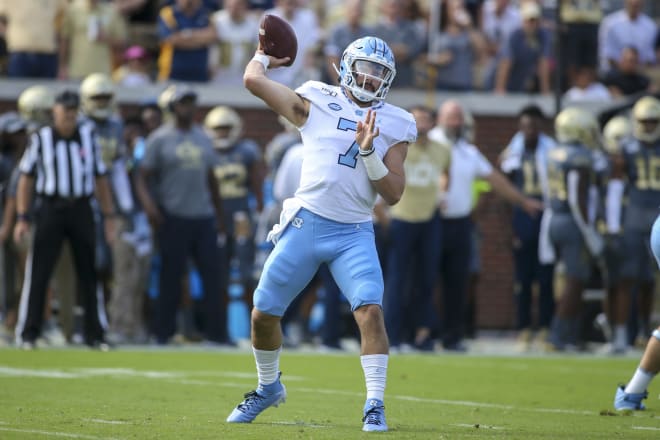 North Carolina freshman quarterback Sam Howell has passed for 32 touchdowns this season for the 5-6 Tar Heels.