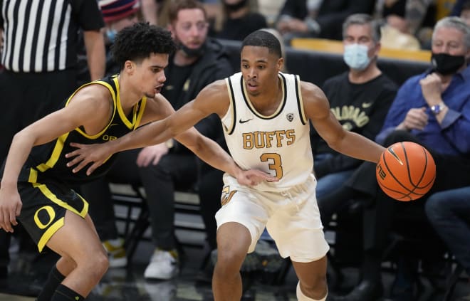 Colorado transfer guard Keeshawn Barthelemy scored 19 points in a game against Oregon in Eugene this season.