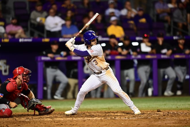 LSU junior Dylan Crews is on track to break the school's single season batting average record of .431 set by Ralph Rhymes in 2012.  Crews is hitting .457 heading into this weekend's SEC series vs. Mississippi State in Alex Box Stadium.