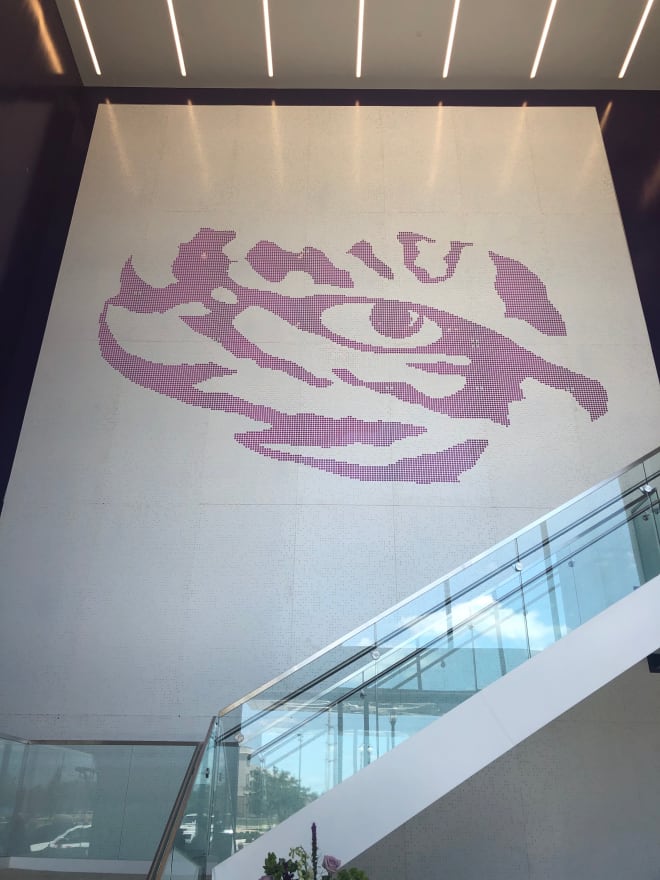 The first thing you see when you enter LSU's newly renovated Football Operations and Performance Nutrition Center is a giant Eye of the Tiger