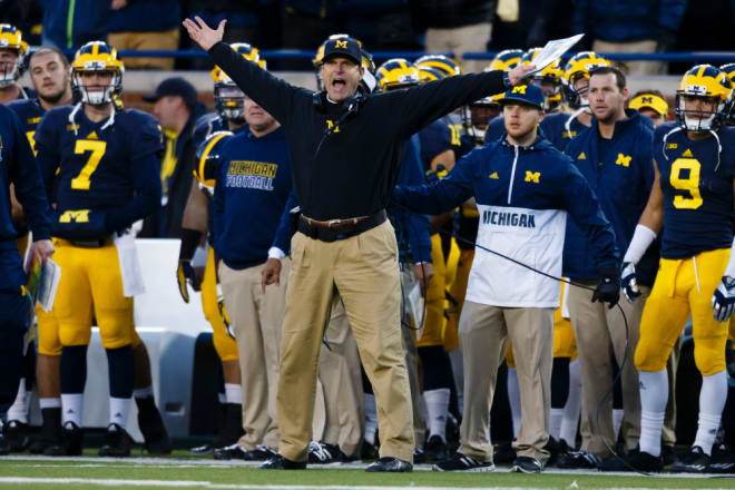 Head coach Jim Harbaugh and the Wolverines will be looking to rebound from last week’s 28-21 loss at Penn State.