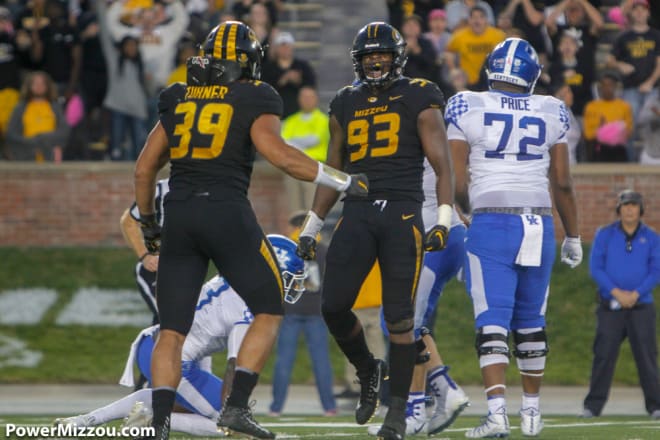 Missouri's pass rush, led by defensive ends Chris Turner (39) and Tre Williams (93), needs to be better in 2020.