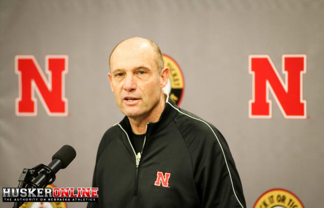 Nebraska head coach Mike Riley addressing the media at today's spring press conference