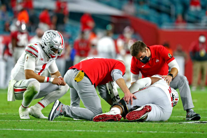 Davis came out of the game in the second quarter against Alabama with a knee injury.