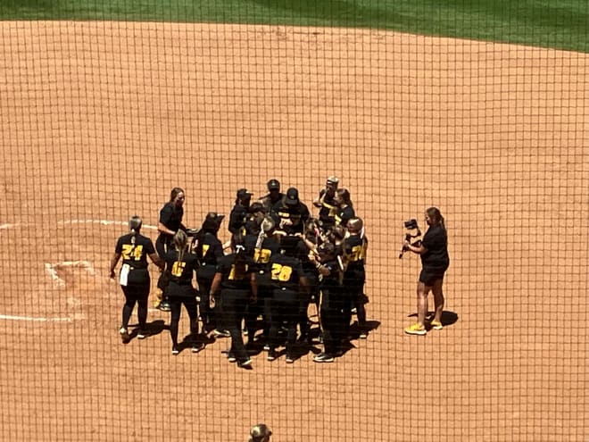 Mizzou celebrates after Pannell struck out Sarah Goddard to end the game.