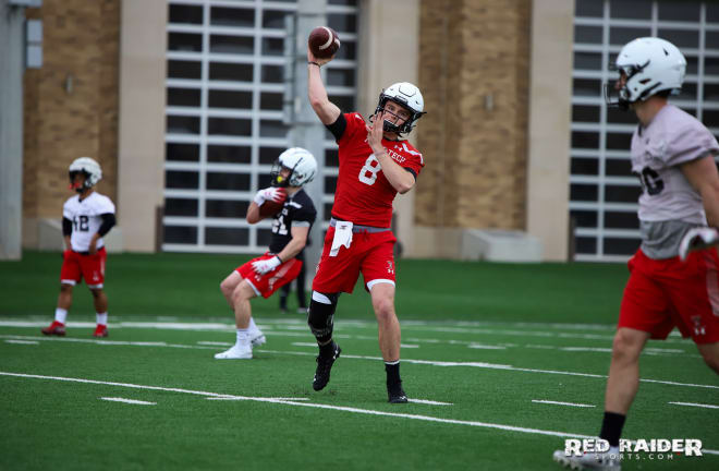 QB Maverick McIvor attempts some of his first throws of spring practice. Photo by Billy Watson.