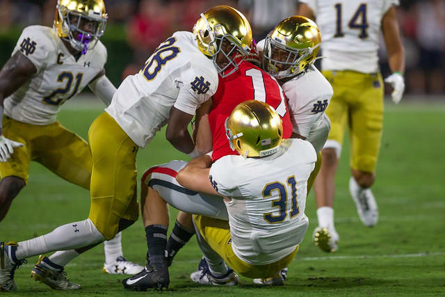 The Notre Dame defense battled hard in Notre Dame's 23-17 loss at Georgia.