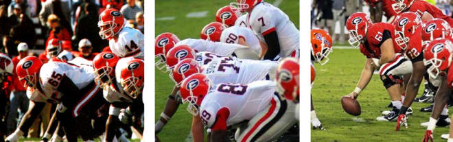 Georgia's (L to R) 1997, 2007, and 2012 offensive lines returned only 37, 25, and 31 career starts, respectively, yet the teams finished with records of 10-2, 11-2, and 12-2.