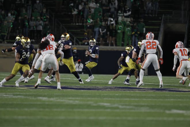 Notre Dame quarterback Ian Book (No. 12) played more snaps against Clemson than he had all season.