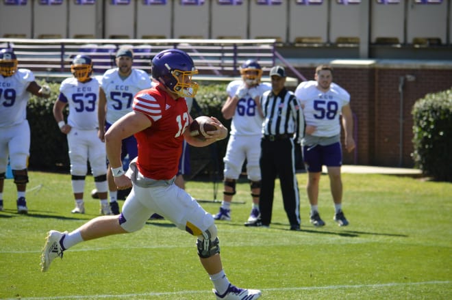 ECU quarterback Holton Ahlers has looking increasingly solid as the month has progressed in spring practice.