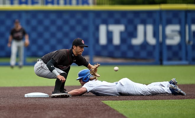 Kentucky's Austin Schultz stole second base during Sunday's series finale at Kentucky Proud Park.