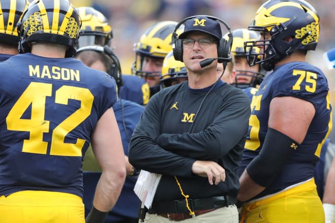 Michigan Wolverines football head coach Jim Harbaugh has won 49 games in six seasons (2020 was a shortened campaign) at U-M.