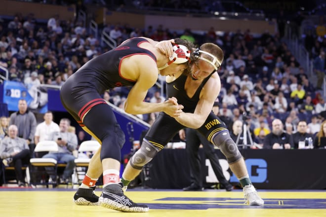 Dean Hamiti and Patrick Kennedy fight for position in the 165 lb finals.