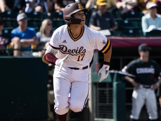 The sophomore backstop, who slashed seven hits in 14 at-bats this past week with two home runs and six runs scored (ASU Baseball Photo)