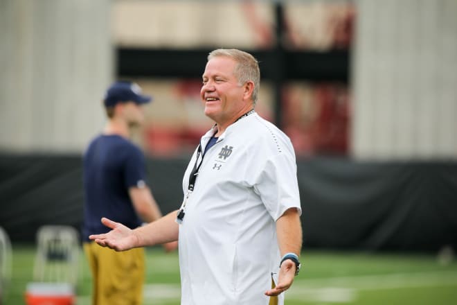 Notre Dame Head Coach Brian Kelly at a practice.