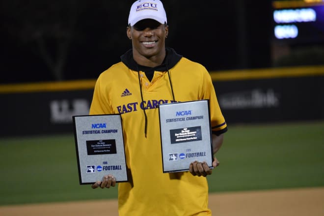 ECU great Zay Jones collects a pair of plaques that recognize him as one of the all time leaders.